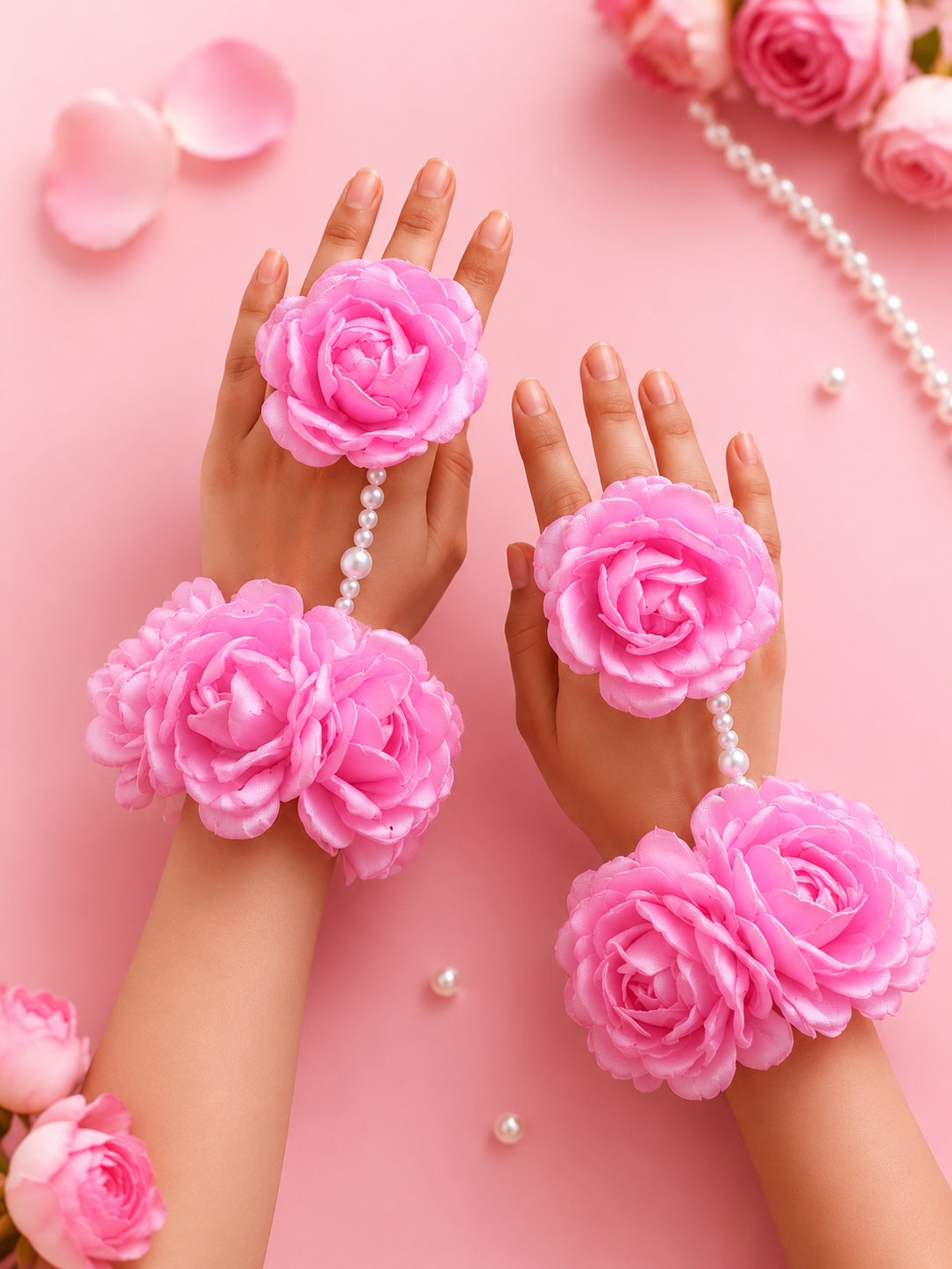 Pink Floral Hand Accessory Bracelet Set